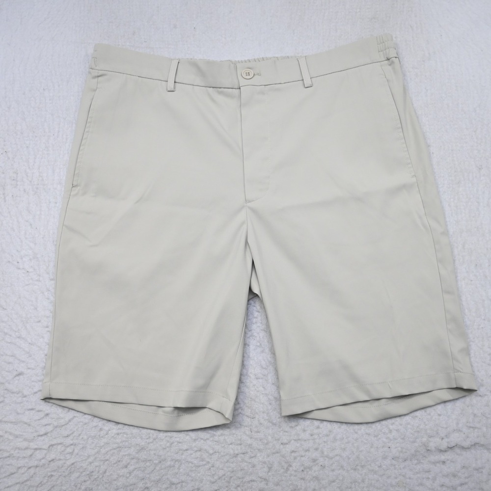 Bugatchi Golf Shorts Beige Performance Stretch Flat Elastic Waist Mens XL x 9"
